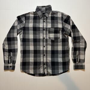 Vans Men’s Small Plaid Flannel Classic Fit Button Up Long Sleeve Black & White